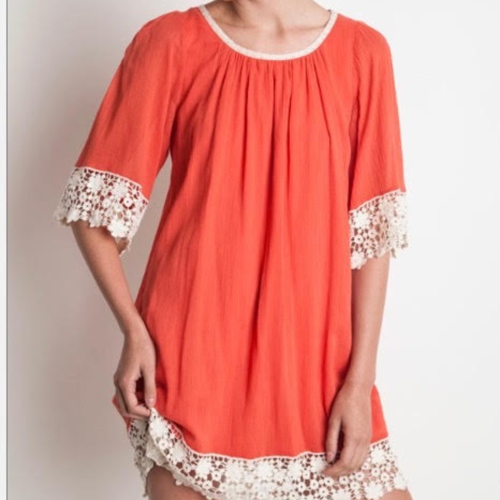 *UMGEE* Loose Fitting Coral Summer Dress with Lace